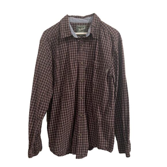 Woolrich Flannel Button Down Shirt Long Sleeve Sz L Red Brown Black Plaid Men’s - Picture 1 of 4